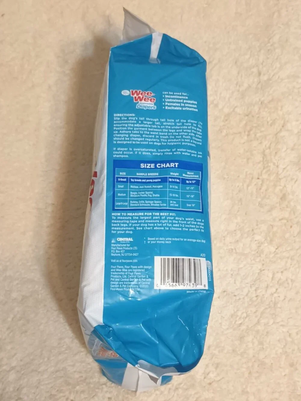 NWT ~ Wee-Wee Disposable Dog Diapers, X-Small, Waist up to 12